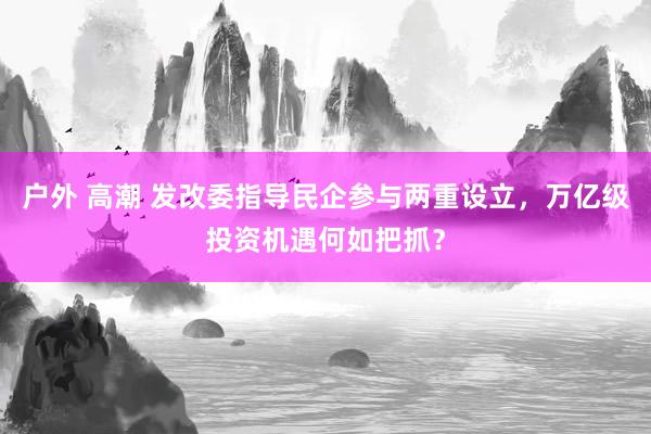 户外 高潮 发改委指导民企参与两重设立，万亿级投资机遇何如把抓？